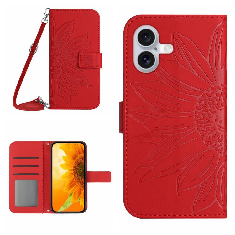 Skin Feel Sun Flower Embossed Flip Leather Phone Case with Lanyard, For iPhone 17e / 16e, For iPhone 17 Pro Max, For iPhone 17 Pro, For iPhone 17
