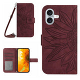 Skin Feel Sun Flower Embossed Flip Leather Phone Case with Lanyard, For iPhone 17e / 16e, For iPhone 17 Pro Max, For iPhone 17 Pro, For iPhone 17