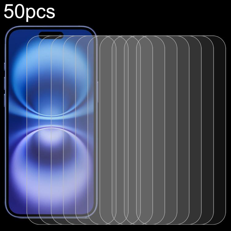 50pcs 0.26mm 9H 2.5D High Aluminum Tempered Glass Film, For iPhone 17 Pro Max, For iPhone 17 Pro / 17, For iPhone Air, For iPhone 16 Pro Max, For iPhone 16 Pro, For iPhone 16 Plus, For iPhone 16, For iPhone 15 Plus / 15 Pro Max, For iPhone 15 / 15 Pro