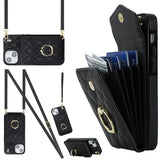 Rhombic Texture Card Bag Phone Case with Long Lanyard, For iPhone 15 Pro, For iPhone 15 Plus, For iPhone 15, For iPhone 14 Plus, For iPhone 14, For iPhone 14 Pro