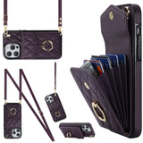 Rhombic Texture Card Bag Phone Case with Long Lanyard, For iPhone 14 Pro Max, For iPhone 13 Pro Max, For iPhone 13 Pro, For iPhone 13, For iPhone 12 / 12 Pro, For iPhone 12 Pro Max