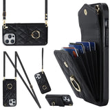 Rhombic Texture Card Bag Phone Case with Long Lanyard, For iPhone 14 Pro Max, For iPhone 13 Pro Max, For iPhone 13 Pro, For iPhone 13, For iPhone 12 / 12 Pro, For iPhone 12 Pro Max