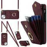 Rhombic Texture Card Bag Phone Case with Long Lanyard, For iPhone 14 Pro Max, For iPhone 13 Pro Max, For iPhone 13 Pro, For iPhone 13, For iPhone 12 / 12 Pro, For iPhone 12 Pro Max