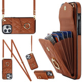 Rhombic Texture Card Bag Phone Case with Long Lanyard, For iPhone 14 Pro Max, For iPhone 13 Pro Max, For iPhone 13 Pro, For iPhone 13, For iPhone 12 / 12 Pro, For iPhone 12 Pro Max