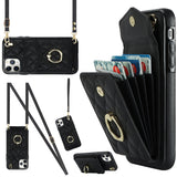 Rhombic Texture Card Bag Phone Case with Long Lanyard, For iPhone 11 Pro Max, For iPhone 11, For iPhone 11 Pro, For iPhone XR, For iPhone XS Max
