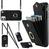 Rhombic Texture Card Bag Phone Case with Long Lanyard, For iPhone 11 Pro Max, For iPhone 11, For iPhone 11 Pro, For iPhone XR, For iPhone XS Max