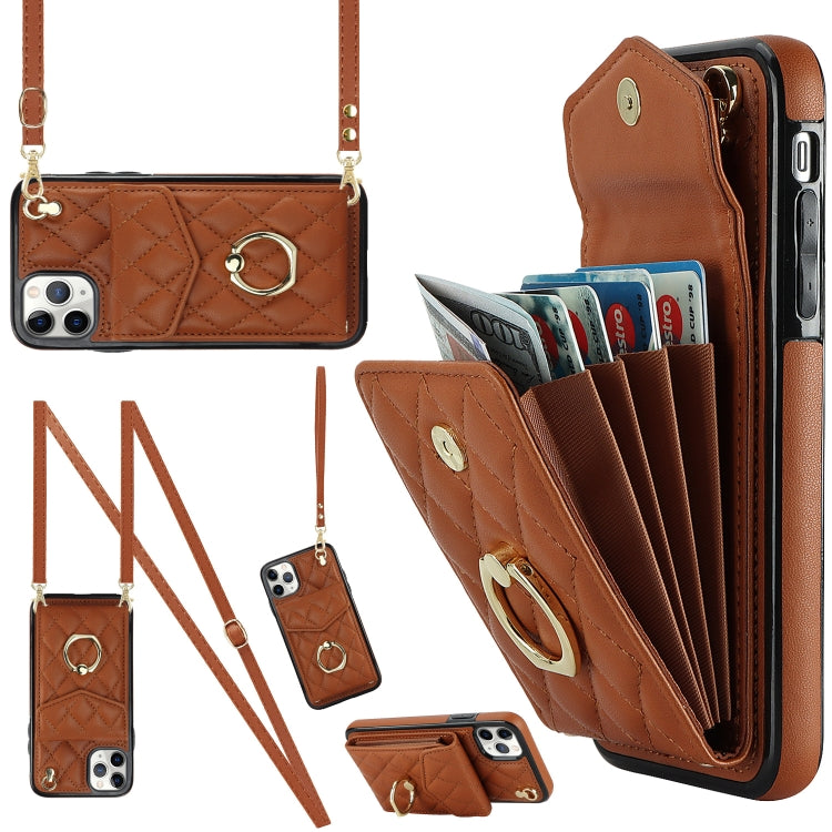 Rhombic Texture Card Bag Phone Case with Long Lanyard, For iPhone 11 Pro Max, For iPhone 11, For iPhone 11 Pro, For iPhone XR, For iPhone XS Max