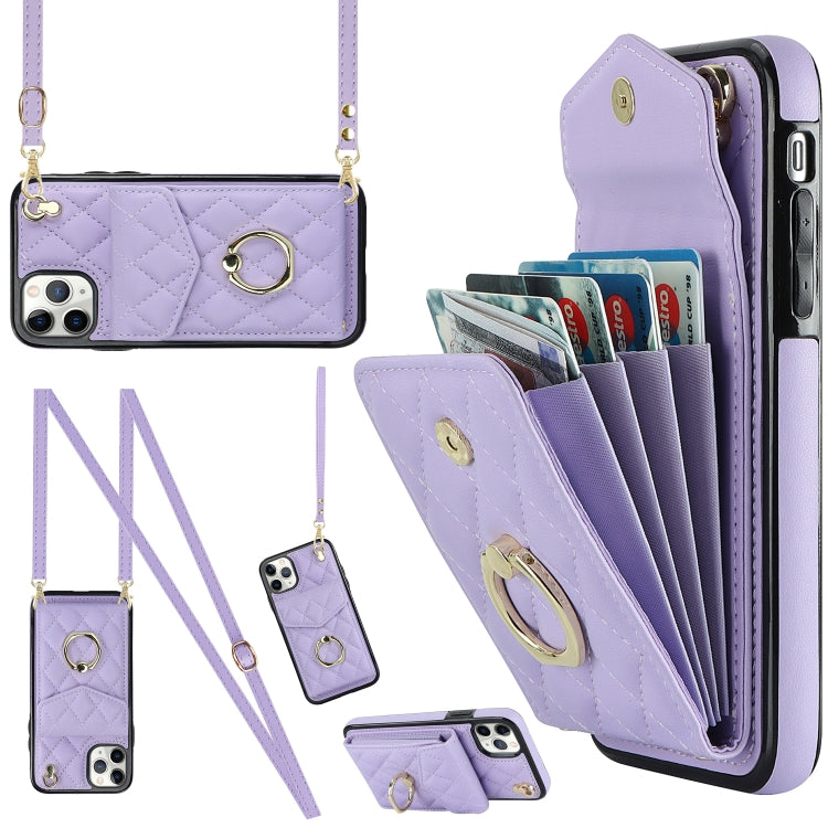 Rhombic Texture Card Bag Phone Case with Long Lanyard, For iPhone 11 Pro Max, For iPhone 11, For iPhone 11 Pro, For iPhone XR, For iPhone XS Max