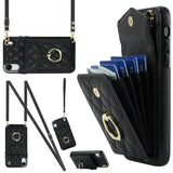 Rhombic Texture Card Bag Phone Case with Long Lanyard, For iPhone 11 Pro Max, For iPhone 11, For iPhone 11 Pro, For iPhone XR, For iPhone XS Max