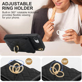 Rhombic Texture Card Bag Phone Case with Long Lanyard, For iPhone 17e / 16e, For iPhone 17 Pro Max, For iPhone 17 Pro, For iPhone 17, For iPhone Air, For iPhone 15 Pro Max