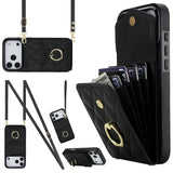Rhombic Texture Card Bag Phone Case with Long Lanyard, For iPhone 17e / 16e, For iPhone 17 Pro Max, For iPhone 17 Pro, For iPhone 17, For iPhone Air, For iPhone 15 Pro Max