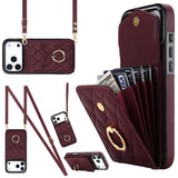 Rhombic Texture Card Bag Phone Case with Long Lanyard, For iPhone 17e / 16e, For iPhone 17 Pro Max, For iPhone 17 Pro, For iPhone 17, For iPhone Air, For iPhone 15 Pro Max