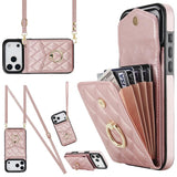 Rhombic Texture Card Bag Phone Case with Long Lanyard, For iPhone 17e / 16e, For iPhone 17 Pro Max, For iPhone 17 Pro, For iPhone 17, For iPhone Air, For iPhone 15 Pro Max