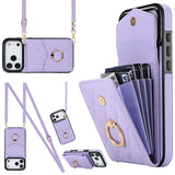 Rhombic Texture Card Bag Phone Case with Long Lanyard, For iPhone 17e / 16e, For iPhone 17 Pro Max, For iPhone 17 Pro, For iPhone 17, For iPhone Air, For iPhone 15 Pro Max
