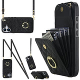 Rhombic Texture Card Bag Phone Case with Long Lanyard, For iPhone 17e / 16e, For iPhone 17 Pro Max, For iPhone 17 Pro, For iPhone 17, For iPhone Air, For iPhone 15 Pro Max