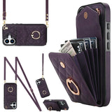 Rhombic Texture Card Bag Phone Case with Long Lanyard, For iPhone 17e / 16e, For iPhone 17 Pro Max, For iPhone 17 Pro, For iPhone 17, For iPhone Air, For iPhone 15 Pro Max
