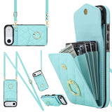 Rhombic Texture Card Bag Phone Case with Long Lanyard, For iPhone 17e / 16e, For iPhone 17 Pro Max, For iPhone 17 Pro, For iPhone 17, For iPhone Air, For iPhone 15 Pro Max