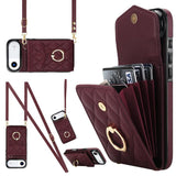 Rhombic Texture Card Bag Phone Case with Long Lanyard, For iPhone 17e / 16e, For iPhone 17 Pro Max, For iPhone 17 Pro, For iPhone 17, For iPhone Air, For iPhone 15 Pro Max