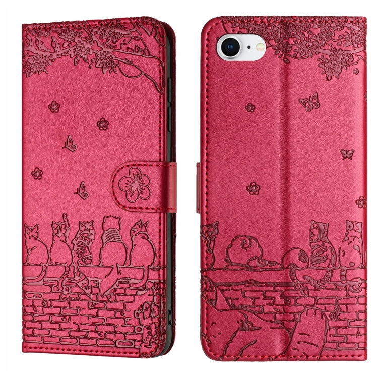Cat Embossing Pattern Leather Phone Case with Lanyard, For iPhone 16e / 17e, For iPhone 17 Pro Max, For iPhone 17 Pro, For iPhone 17, For iPhone Air, For iPhone 16 Pro Max, For iPhone 16 Pro, For iPhone 16 Plus, For iPhone 16