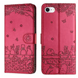 Cat Embossing Pattern Leather Phone Case with Lanyard, For iPhone 16e / 17e, For iPhone 17 Pro Max, For iPhone 17 Pro, For iPhone 17, For iPhone Air, For iPhone 16 Pro Max, For iPhone 16 Pro, For iPhone 16 Plus, For iPhone 16