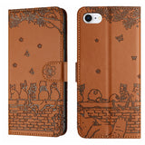 Cat Embossing Pattern Leather Phone Case with Lanyard, For iPhone 16e / 17e, For iPhone 17 Pro Max, For iPhone 17 Pro, For iPhone 17, For iPhone Air, For iPhone 16 Pro Max, For iPhone 16 Pro, For iPhone 16 Plus, For iPhone 16