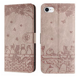 Cat Embossing Pattern Leather Phone Case with Lanyard, For iPhone 16e / 17e, For iPhone 17 Pro Max, For iPhone 17 Pro, For iPhone 17, For iPhone Air, For iPhone 16 Pro Max, For iPhone 16 Pro, For iPhone 16 Plus, For iPhone 16