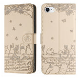 Cat Embossing Pattern Leather Phone Case with Lanyard, For iPhone 16e / 17e, For iPhone 17 Pro Max, For iPhone 17 Pro, For iPhone 17, For iPhone Air, For iPhone 16 Pro Max, For iPhone 16 Pro, For iPhone 16 Plus, For iPhone 16