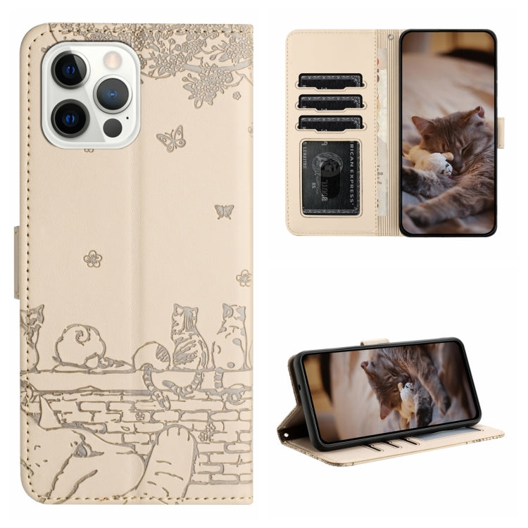 Cat Embossing Pattern Leather Phone Case with Lanyard, For iPhone 16e / 17e, For iPhone 17 Pro Max, For iPhone 17 Pro, For iPhone 17, For iPhone Air, For iPhone 16 Pro Max, For iPhone 16 Pro, For iPhone 16 Plus, For iPhone 16