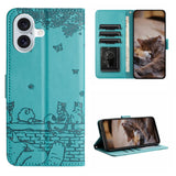 Cat Embossing Pattern Leather Phone Case with Lanyard, For iPhone 16e / 17e, For iPhone 17 Pro Max, For iPhone 17 Pro, For iPhone 17, For iPhone Air, For iPhone 16 Pro Max, For iPhone 16 Pro, For iPhone 16 Plus, For iPhone 16