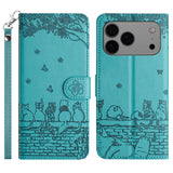 Cat Embossing Pattern Leather Phone Case with Lanyard, For iPhone 16e / 17e, For iPhone 17 Pro Max, For iPhone 17 Pro, For iPhone 17, For iPhone Air, For iPhone 16 Pro Max, For iPhone 16 Pro, For iPhone 16 Plus, For iPhone 16