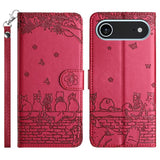 Cat Embossing Pattern Leather Phone Case with Lanyard, For iPhone 16e / 17e, For iPhone 17 Pro Max, For iPhone 17 Pro, For iPhone 17, For iPhone Air, For iPhone 16 Pro Max, For iPhone 16 Pro, For iPhone 16 Plus, For iPhone 16