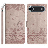 Cat Embossing Pattern Leather Phone Case with Lanyard, For iPhone 16e / 17e, For iPhone 17 Pro Max, For iPhone 17 Pro, For iPhone 17, For iPhone Air, For iPhone 16 Pro Max, For iPhone 16 Pro, For iPhone 16 Plus, For iPhone 16