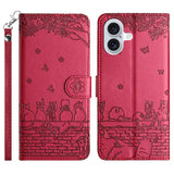 Cat Embossing Pattern Leather Phone Case with Lanyard, For iPhone 16e / 17e, For iPhone 17 Pro Max, For iPhone 17 Pro, For iPhone 17, For iPhone Air, For iPhone 16 Pro Max, For iPhone 16 Pro, For iPhone 16 Plus, For iPhone 16