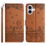 Cat Embossing Pattern Leather Phone Case with Lanyard, For iPhone 16e / 17e, For iPhone 17 Pro Max, For iPhone 17 Pro, For iPhone 17, For iPhone Air, For iPhone 16 Pro Max, For iPhone 16 Pro, For iPhone 16 Plus, For iPhone 16