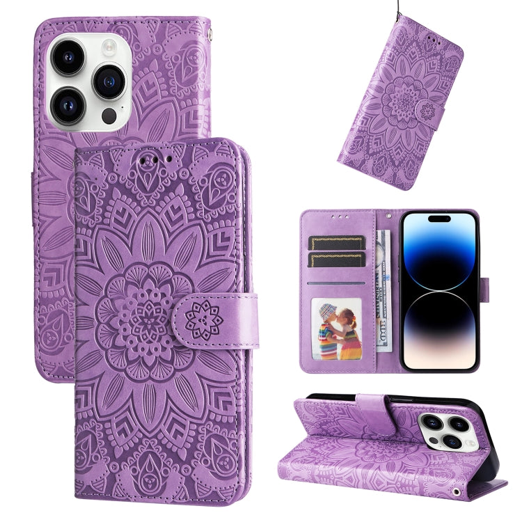 Embossed Sunflower Leather Phone Case, For iPhone 15 Pro Max, For iPhone 15 Pro, For iPhone 15 Plus, For iPhone 15