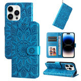 Embossed Sunflower Leather Phone Case, For iPhone 15 Pro Max, For iPhone 15 Pro, For iPhone 15 Plus, For iPhone 15
