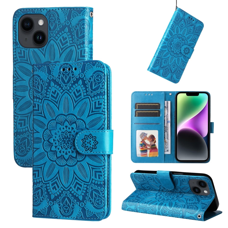 Embossed Sunflower Leather Phone Case, For iPhone 15 Pro Max, For iPhone 15 Pro, For iPhone 15 Plus, For iPhone 15