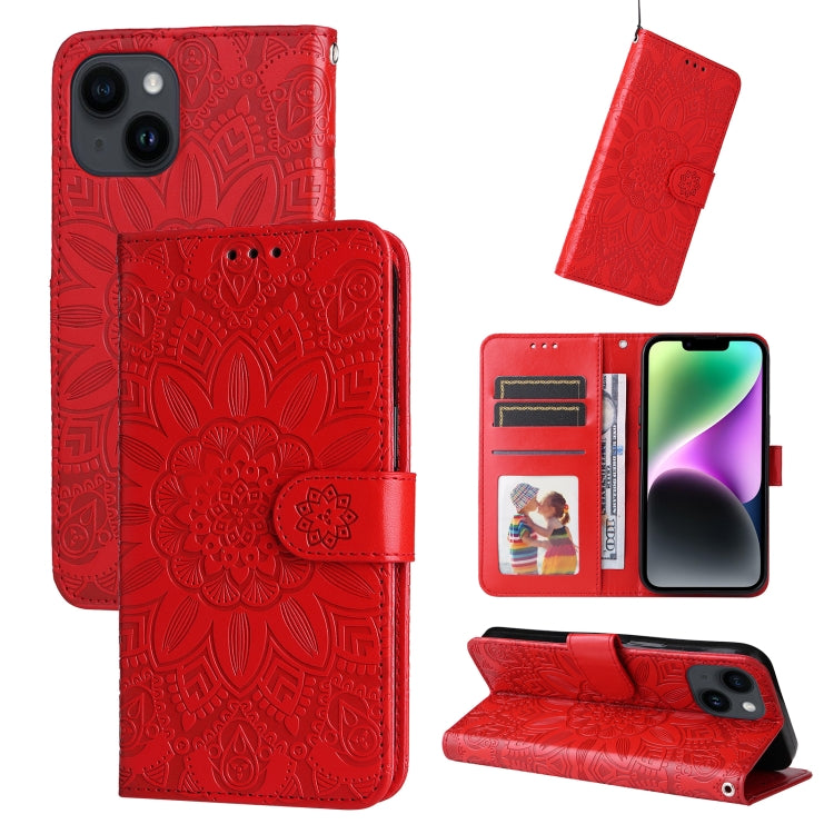 Embossed Sunflower Leather Phone Case, For iPhone 15 Pro Max, For iPhone 15 Pro, For iPhone 15 Plus, For iPhone 15