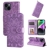 Embossed Sunflower Leather Phone Case, For iPhone 15 Pro Max, For iPhone 15 Pro, For iPhone 15 Plus, For iPhone 15