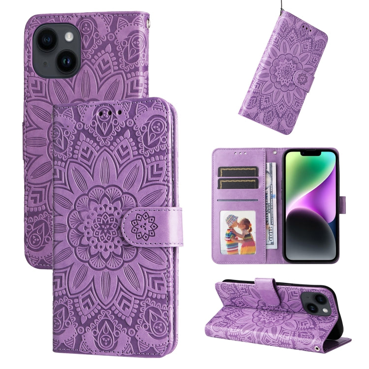 Embossed Sunflower Leather Phone Case, For iPhone 15 Pro Max, For iPhone 15 Pro, For iPhone 15 Plus, For iPhone 15