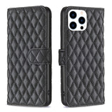 Diamond Lattice Wallet Flip Leather Phone Case, For iPhone 17e / 16e, For iPhone 17 Pro Max, For iPhone 17 Pro, For iPhone 17, For iPhone Air, For iPhone 16 Pro Max, For iPhone 16 Pro, For iPhone 16 Plus