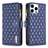 Diamond Lattice Zipper Wallet Leather Flip Phone Case, For iPhone 15 Pro Max, For iPhone 15 Pro, For iPhone 15 Plus, For iPhone 15