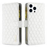 Diamond Lattice Zipper Wallet Leather Flip Phone Case, For iPhone 15 Pro Max, For iPhone 15 Pro, For iPhone 15 Plus, For iPhone 15