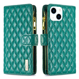 Diamond Lattice Zipper Wallet Leather Flip Phone Case, For iPhone 15 Pro Max, For iPhone 15 Pro, For iPhone 15 Plus, For iPhone 15
