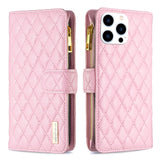 Diamond Lattice Zipper Wallet Leather Flip Phone Case, For iPhone 17 Pro Max, For iPhone 17 Pro, For iPhone 17, For iPhone Air, For iPhone 16 Pro Max, For iPhone 16 Pro, For iPhone 16 Plus, For iPhone 16