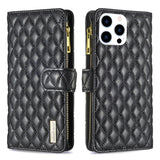 Diamond Lattice Zipper Wallet Leather Flip Phone Case, For iPhone 17 Pro Max, For iPhone 17 Pro, For iPhone 17, For iPhone Air, For iPhone 16 Pro Max, For iPhone 16 Pro, For iPhone 16 Plus, For iPhone 16
