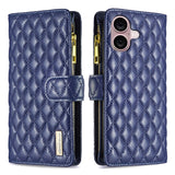 Diamond Lattice Zipper Wallet Leather Flip Phone Case, For iPhone 17 Pro Max, For iPhone 17 Pro, For iPhone 17, For iPhone Air, For iPhone 16 Pro Max, For iPhone 16 Pro, For iPhone 16 Plus, For iPhone 16