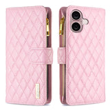 Diamond Lattice Zipper Wallet Leather Flip Phone Case, For iPhone 17 Pro Max, For iPhone 17 Pro, For iPhone 17, For iPhone Air, For iPhone 16 Pro Max, For iPhone 16 Pro, For iPhone 16 Plus, For iPhone 16