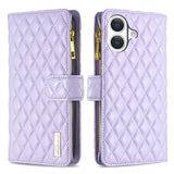 Diamond Lattice Zipper Wallet Leather Flip Phone Case, For iPhone 17 Pro Max, For iPhone 17 Pro, For iPhone 17, For iPhone Air, For iPhone 16 Pro Max, For iPhone 16 Pro, For iPhone 16 Plus, For iPhone 16