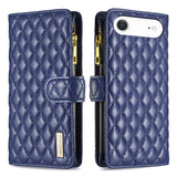 Diamond Lattice Zipper Wallet Leather Flip Phone Case, For iPhone 17 Pro Max, For iPhone 17 Pro, For iPhone 17, For iPhone Air, For iPhone 16 Pro Max, For iPhone 16 Pro, For iPhone 16 Plus, For iPhone 16